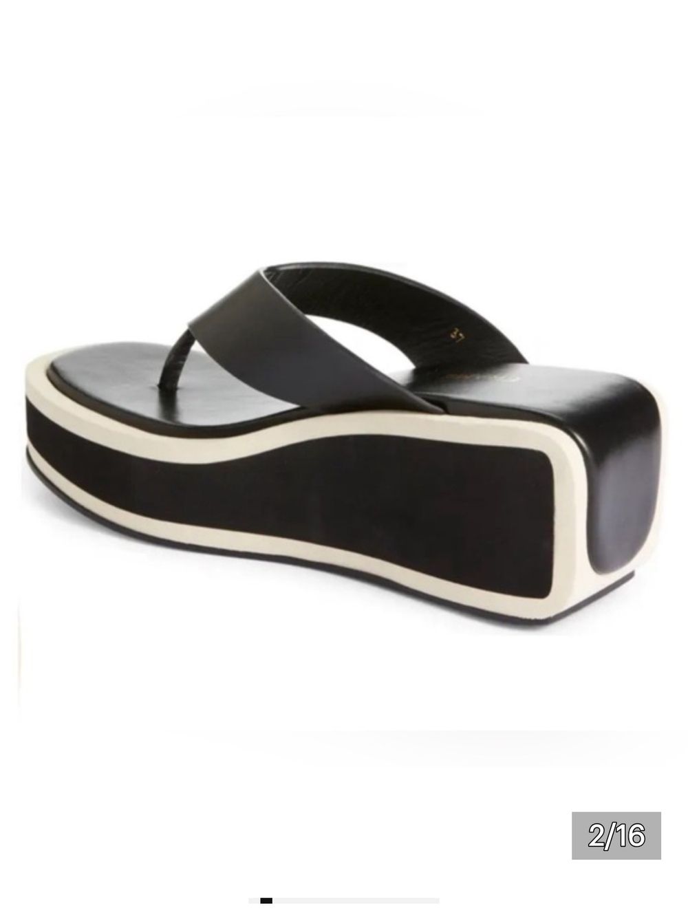 FRAME Le Ocean Black Platform Flip Flop Thong Sandal Cream Trim Sz 38 Spain US 8 - Picture 2 of 7
